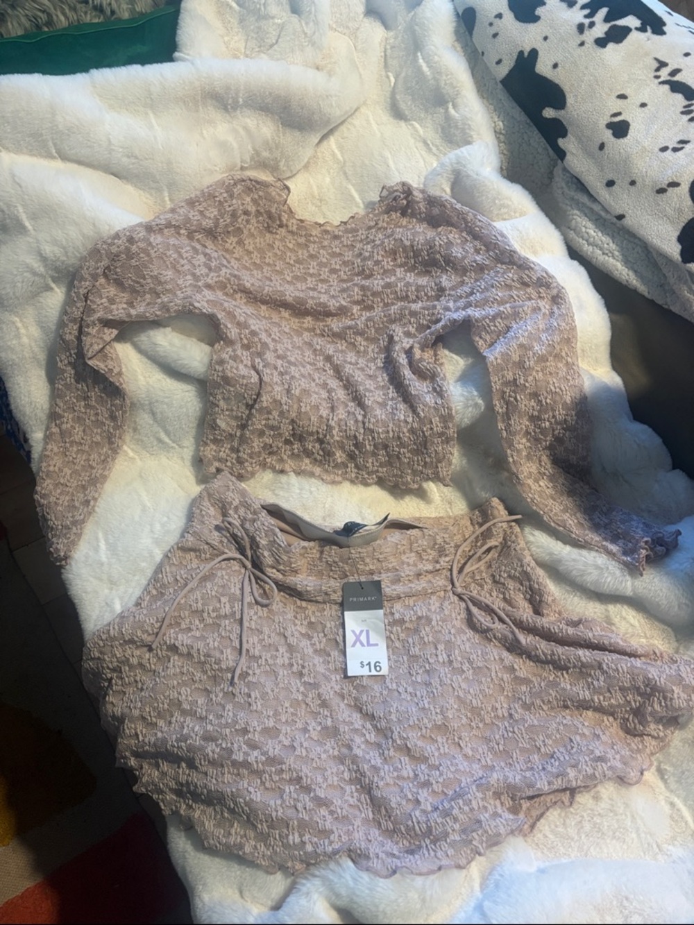 Women’s Beige Textured Two-Piece Sweater Set - XL